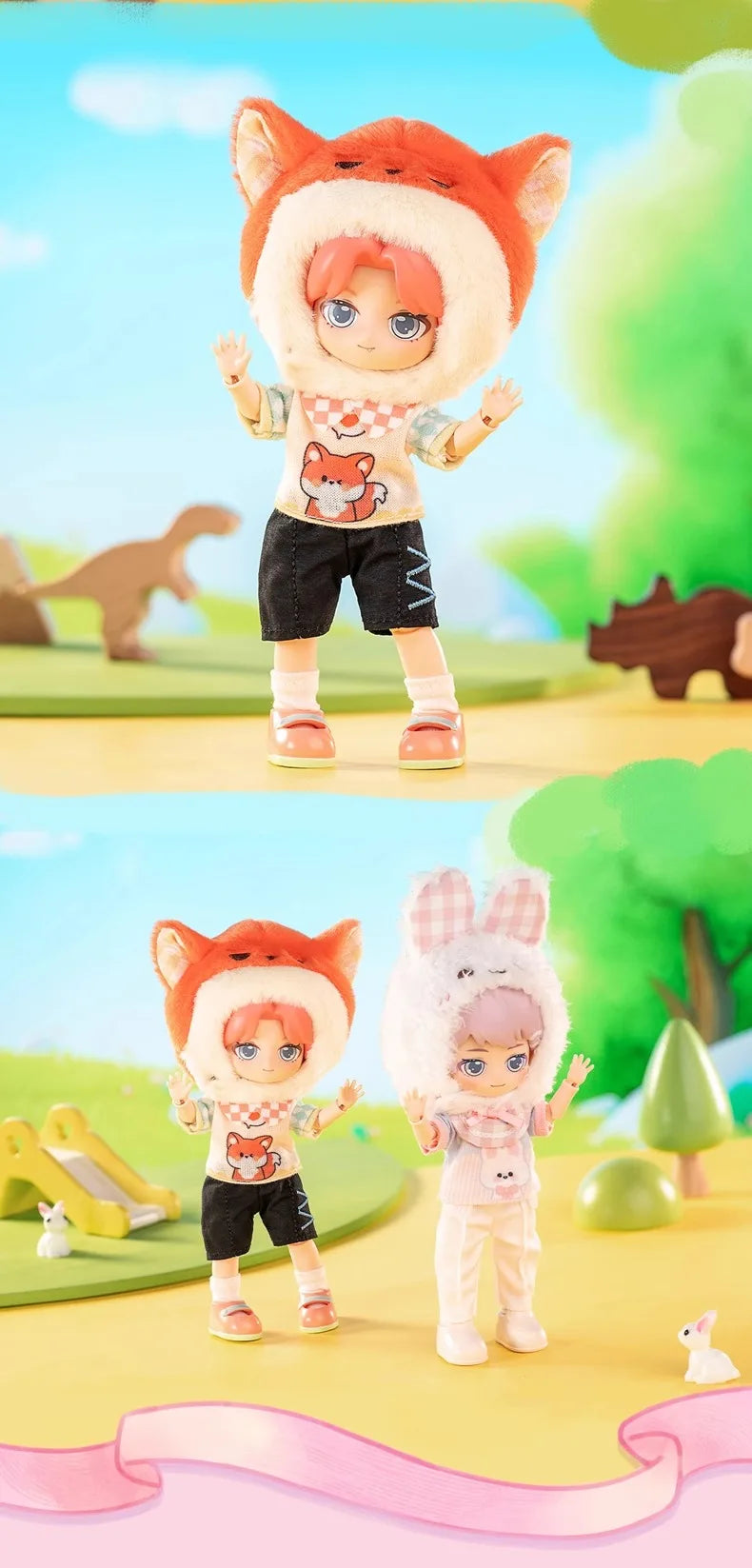In stock PEETSOON Garden Party Series Ob11 1/12 Bjd 16cm  Cute Action Figure Toys Kawaii Anime Figures  Dolls Toy Gift