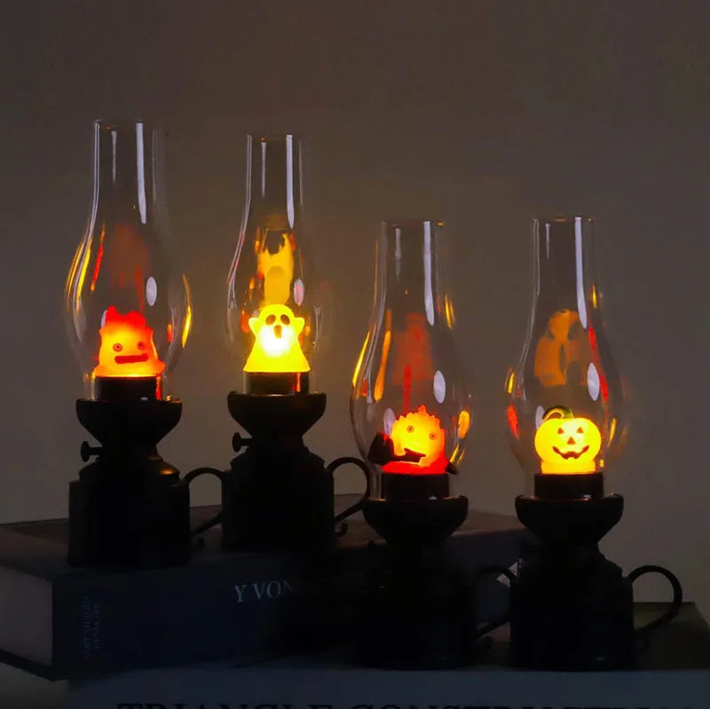 Calcifer Flameless Night Light Halloween Retro Decorative Candle Light Cartoon Anime Kerosene Lamp Bedroom Bedside Table Lamp
