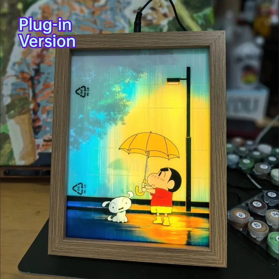 Crayon Shin-chan LED Light Painting -3 Colors Night Light, Bedside Decor for Kids Room, Anime Gift, Healing Atmosphere Lamp