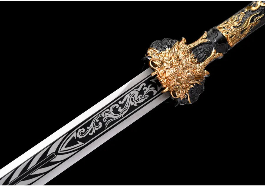 Functional Medieval Golden Dragon King Sword High Manganese Steel Blade Real Full Tang Sharp Samurai Swords Ready Battle Katanas