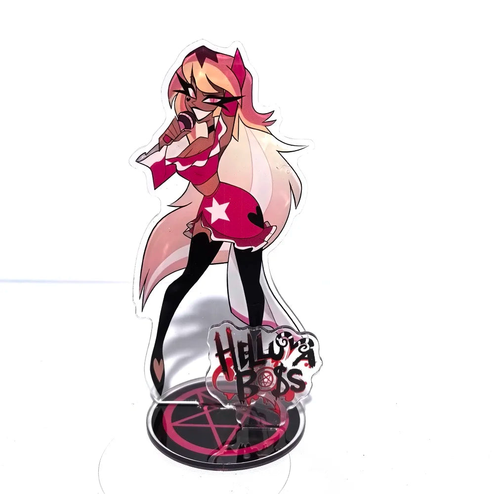 New 15CM Hazbin Hotel Charlie Morningstar Stand Acrylic Figures Vaggie Desktop Standing Sign Model Decoration Collection Gifts