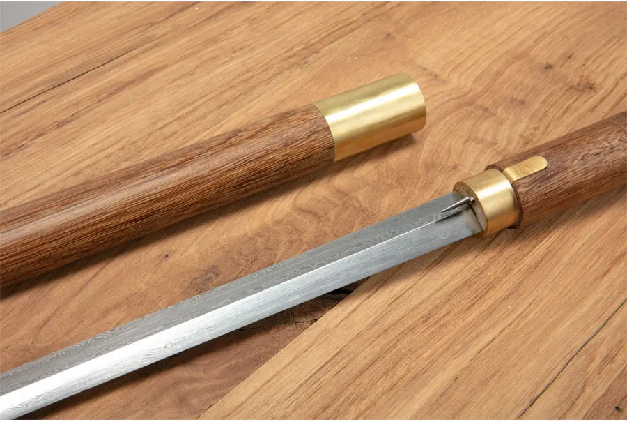 Chinese Staff Sword Folded Steel Damascus Blade Sharp Real Rosewood Scabbard Walking Stick Samurai Swords Ready Battle Katanas