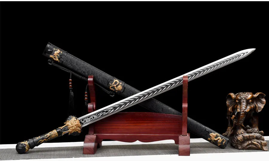 Functional Medieval Golden Dragon King Sword High Manganese Steel Blade Real Full Tang Sharp Samurai Swords Ready Battle Katanas