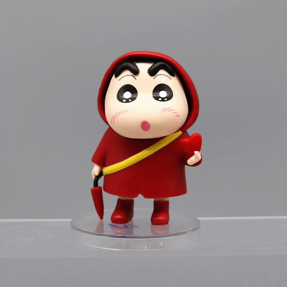 Hot Anime Crayon Shin-chan Raincoat Cross-dress Kawaii Q Version Action Figures PVC Model Figurine Car Decor Ornament Toys Gifts