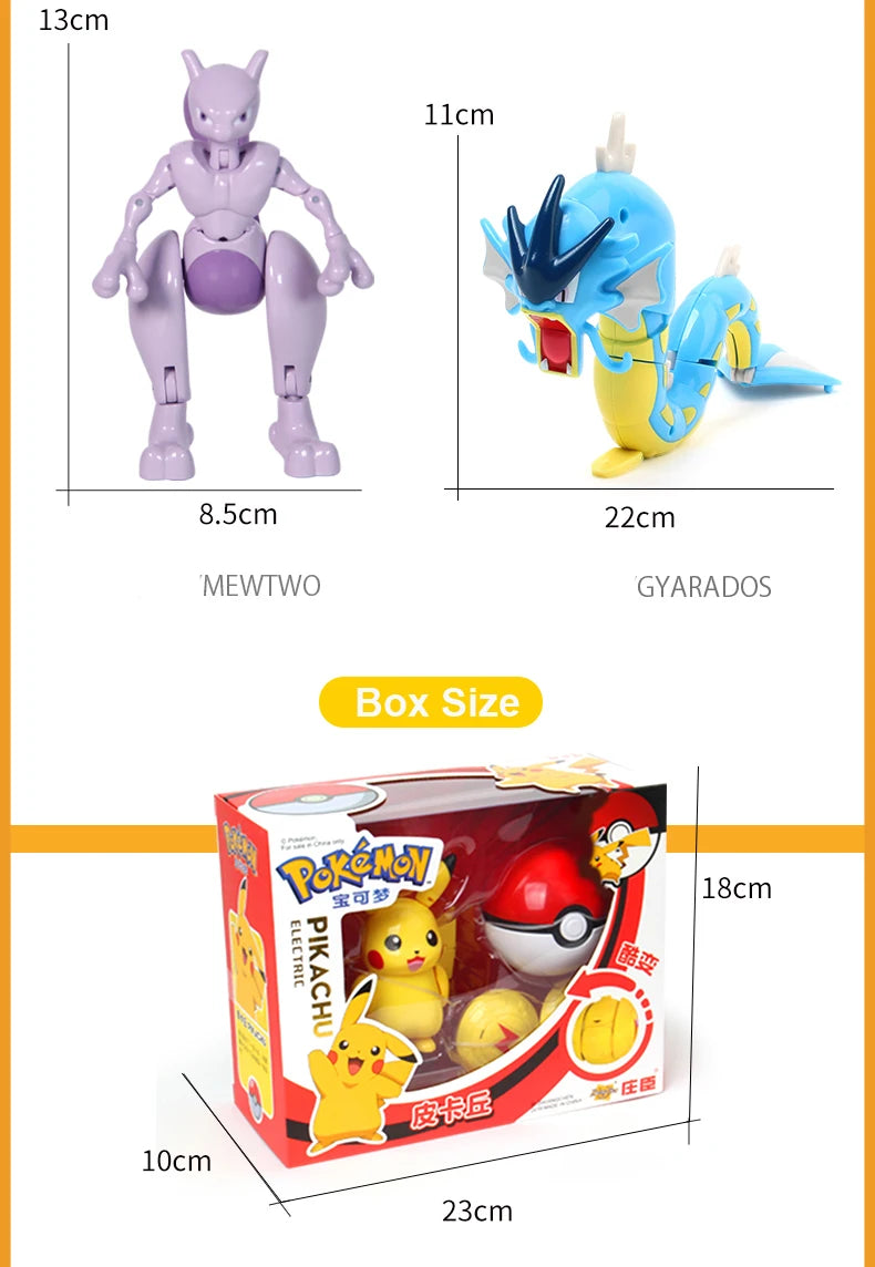 Anime Pokemon Figures Transformer Poke Ball Model Pikachu Charizard Blastoise Mewtwo Venusaur Gyarados Greninja Robot Toy Gift