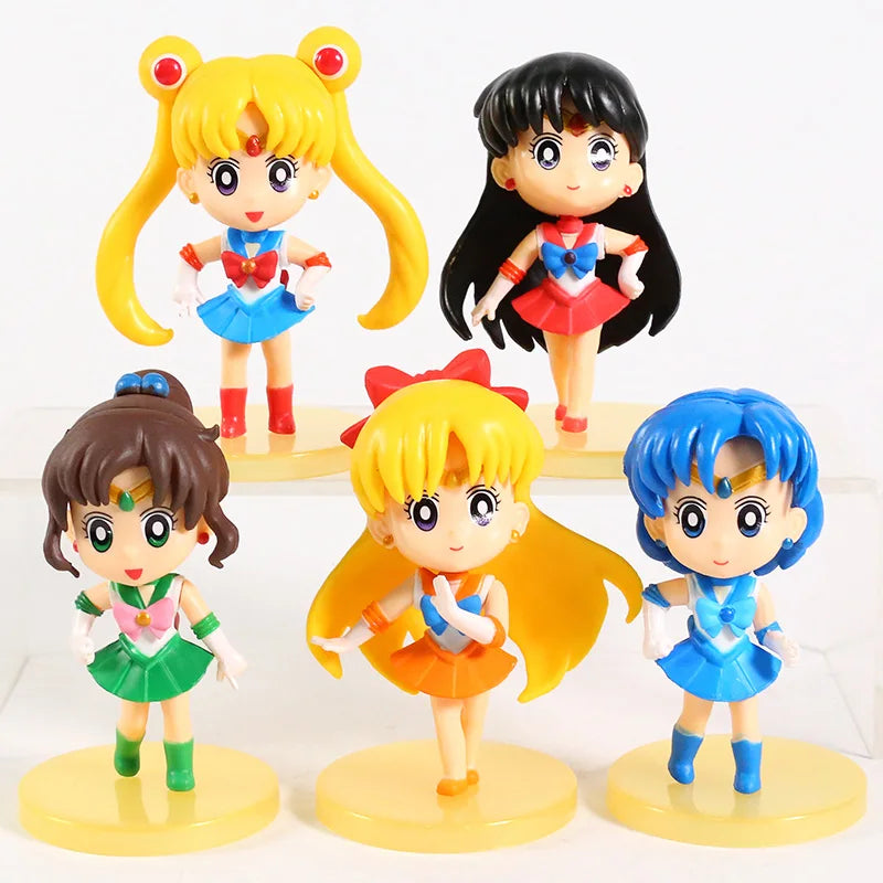 Q Version Sailor Mercury Mars Jupiter Venus Uranus Neptune Pluto Chiba Mamoru PVC Figures Toys Computer Desktop Dolls Set