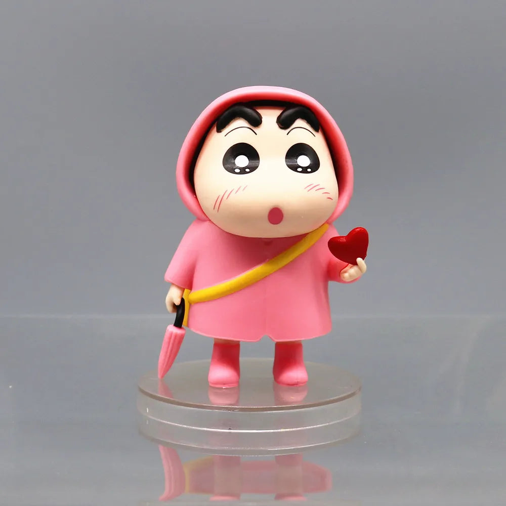 Hot Anime Crayon Shin-chan Raincoat Cross-dress Kawaii Q Version Action Figures PVC Model Figurine Car Decor Ornament Toys Gifts