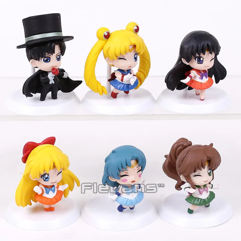 Q Version Sailor Mercury Mars Jupiter Venus Uranus Neptune Pluto Chiba Mamoru PVC Figures Toys Computer Desktop Dolls Set