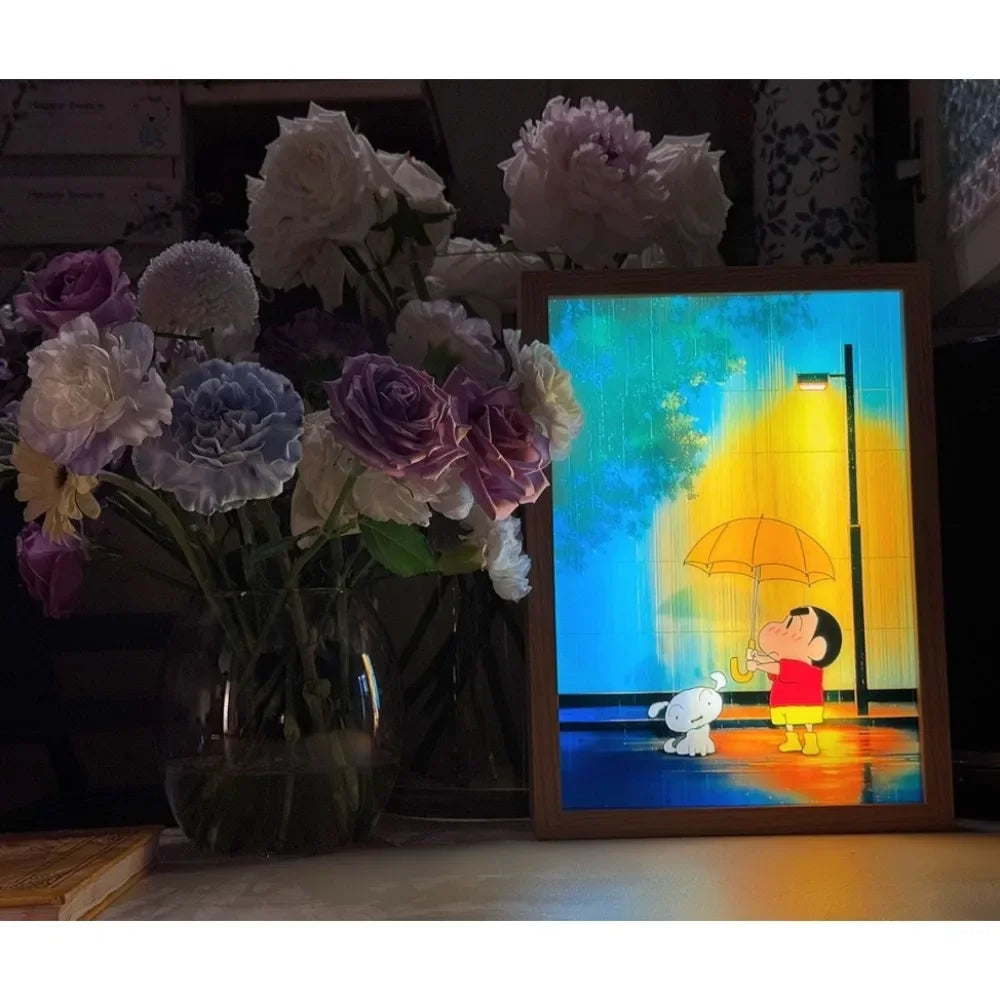 Crayon Shin-chan LED Light Painting -3 Colors Night Light, Bedside Decor for Kids Room, Anime Gift, Healing Atmosphere Lamp