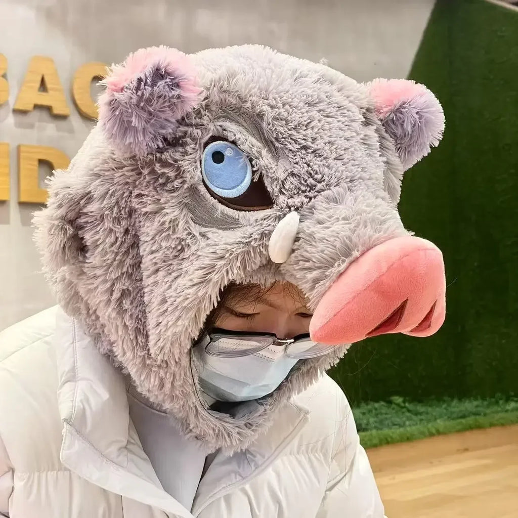 Cosplay Prop Wild Boar Head Plush Hat Pig Head Warm Headgear Cartoon Stuffed Anime Plushies Cosplay Props Gifts Boy Fans