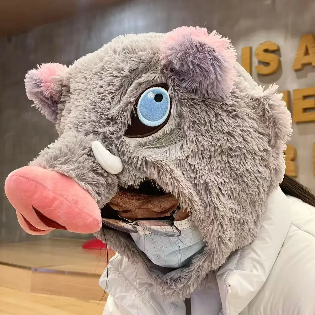 Cosplay Prop Wild Boar Head Plush Hat Pig Head Warm Headgear Cartoon Stuffed Anime Plushies Cosplay Props Gifts Boy Fans