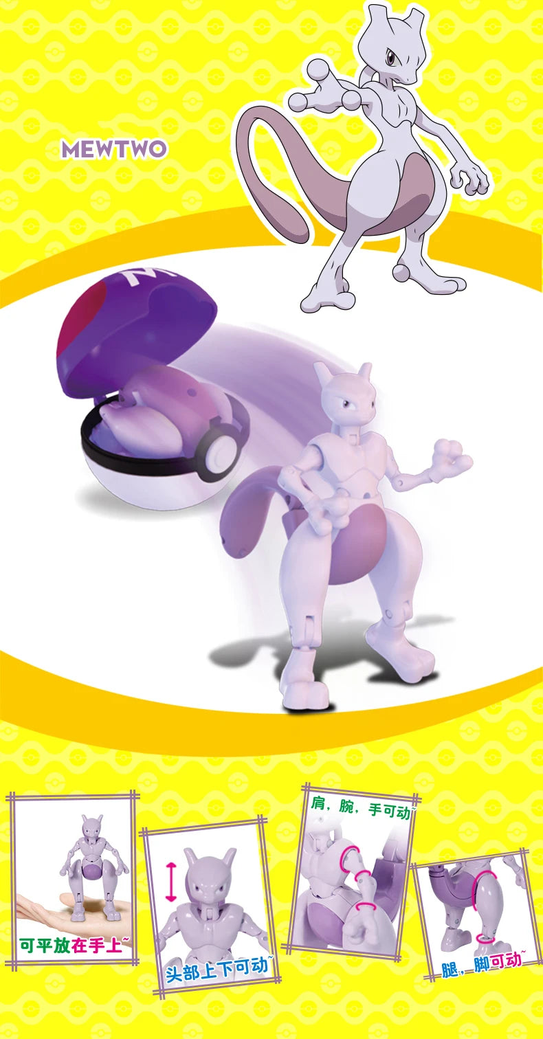 Anime Pokemon Figures Transformer Poke Ball Model Pikachu Charizard Blastoise Mewtwo Venusaur Gyarados Greninja Robot Toy Gift