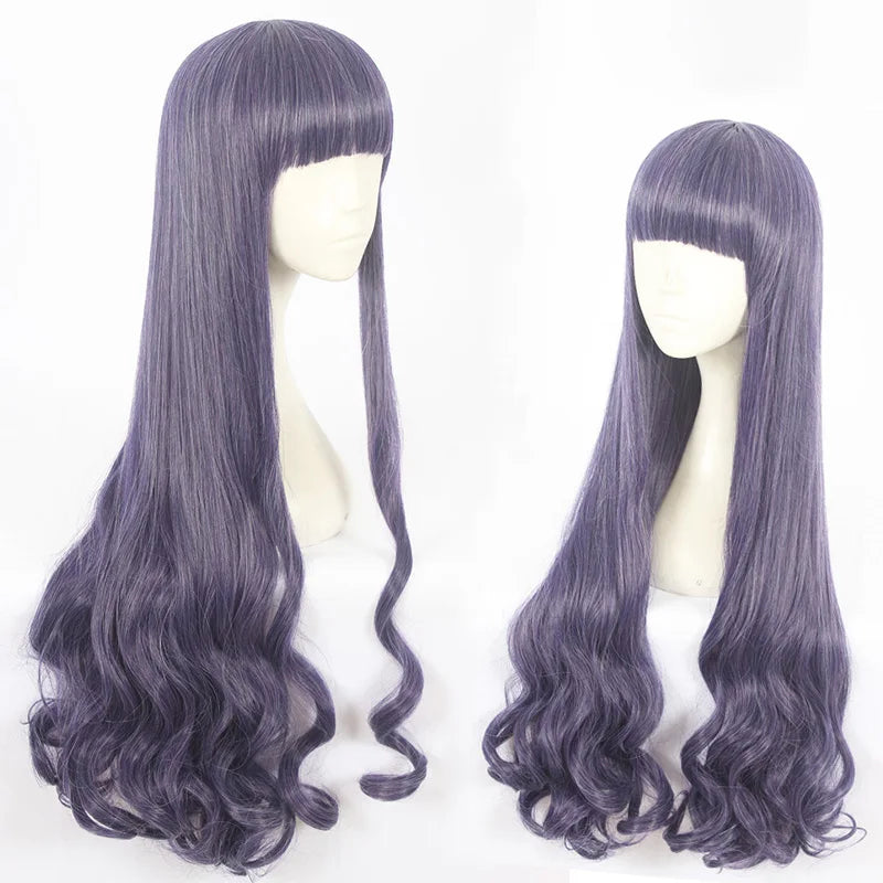 Wholesale Card Captor Sakura Wig Cosplay 90cm Long Curly Purple Mixed Tomoyo Peluca Synthetic Anime Cosplay Wig