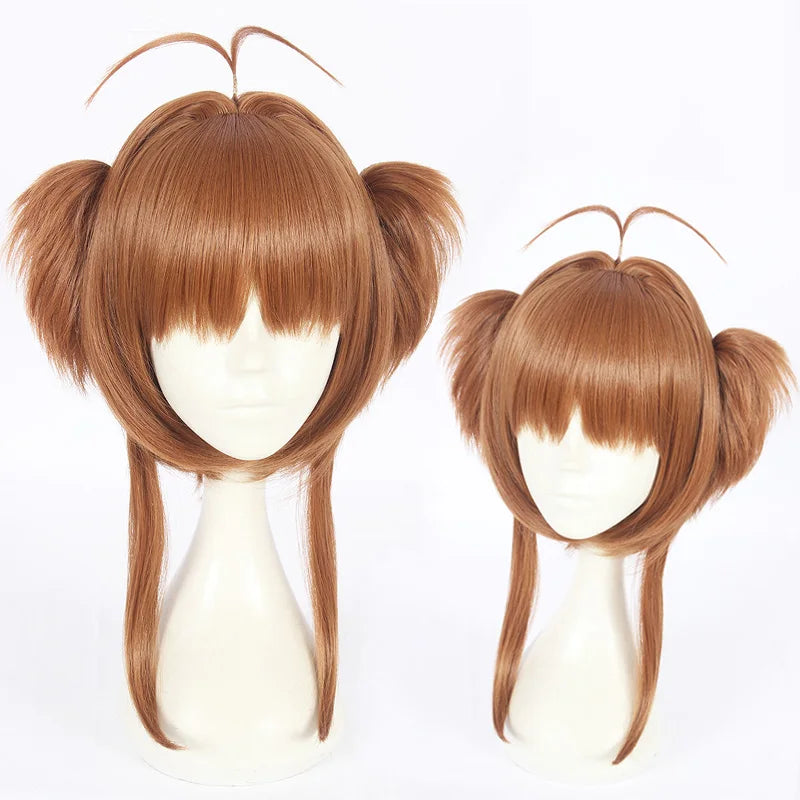 Wholesale Perruque Cosplay 40cm Light Brown Card Captor Sakura Kinomoto Sakura Wig Synthetic Anime Cosplay Wig Two Ponytails Wig